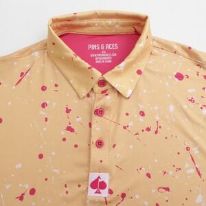 Pins & Aces Mens Polo Shirt Polyester Yellow Pink Orange Paint Splatter XXL